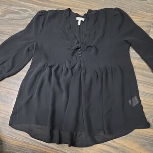 Joie 100% Silk Black Sheer 3/4 Sleeve Blouse Size Medium